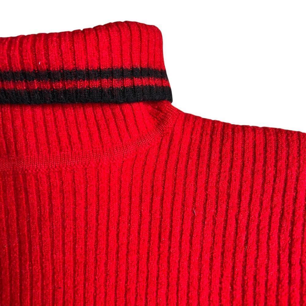 Vintage DKNY Red Ribbed Turtleneck Sweater with Black Stripe Detail - Picture 3 of 5